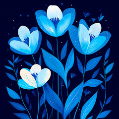 beautiful blue flowers on a dark blue background.