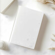 © norah - flatlay blank book cover in a white table