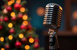 © Ksu - professional studio microphone on festive christmas background, copy space for text, podcast