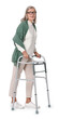 © New Africa - Senior woman using walking frame on white background