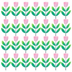 Wall Mural - Minimalistic Isolated Seamless floral pattern set and pack of flowers and plants on white background colourful wallpaper paper wrap Tulip tulips and rose roses