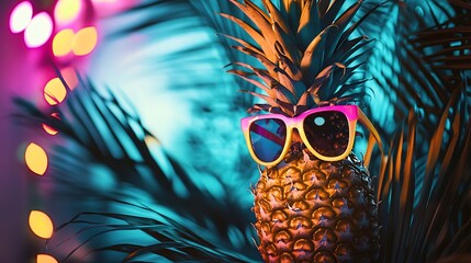 Sticker - A Cool Pineapple Wearing Sunglasses Amidst Tropical Foliage