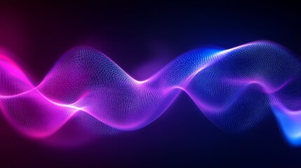 Poster - Vibrant Symmetrical Wave of Purple and Pink Light Against Dark Background : Generative AI
