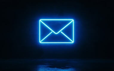 Poster - Minimalist Neon Envelope on Dark Background for Futuristic Communication Concept : Generative AI
