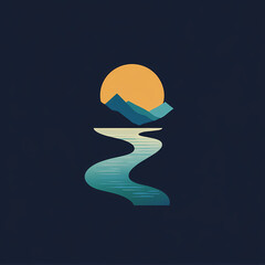 Minimalist vector logo design of geometric river delta