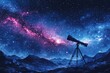 © wiwat apisithpinyo - Starry Night Sky with Telescope and Cosmic Nebula in Background