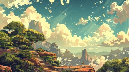 Poster - Anime Style Environment Background, Digital Artwork Illustration