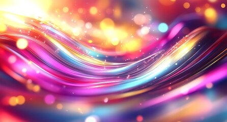 Leinwandbilder - Vibrant Colorful Abstract Wave Background with Glowing Bokeh and Fluid Motion : Generative AI