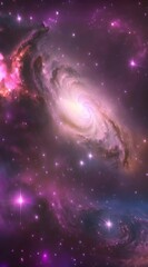 Wall Mural - Amazingly colorful galaxy in outer space, with swirling, sparkling stars, vibrant nebulae in pinks, blues, and purples, and a glowing, radiant core