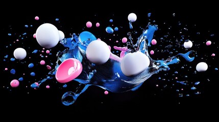 Aufkleber - A dynamic splash of colorful spheres and liquid against a dark background.