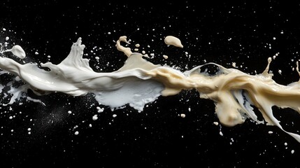 Aufkleber - A dynamic splash of white and beige liquids against a black background.