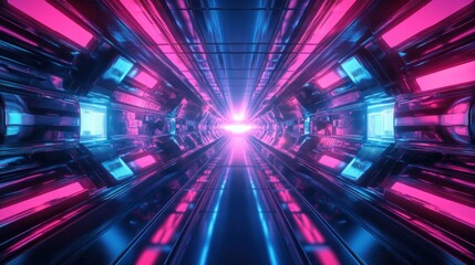 Aufkleber - A futuristic tunnel illuminated with vibrant pink and blue lights, creating a sci-fi ambiance.