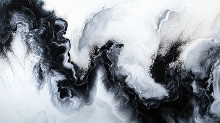 Poster - Abstract Black and White Swirls of Liquid Acrylic