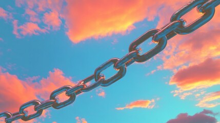 Poster - A metallic chain against a vibrant sky filled with colorful clouds at sunset.