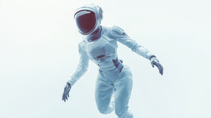 Wall Mural - futuristic character design of a floating avatar set against a white background for tech visuals.