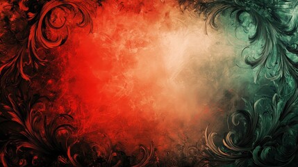 Wall Mural - red and green chrismas frame with space for text