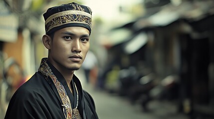 Portrait of a young man in traditional Indonesian clothing