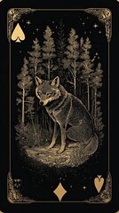 Wall Mural - Golden Wolf Among Silhouetted Pines Under a Starry Night