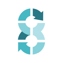 Wall Mural - a flat logo of a number 8 made of eight parts and two circular arrows