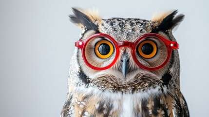 owl christmas portrait of an eagle owl with chrismas tree glasses on a white background animal, deco
