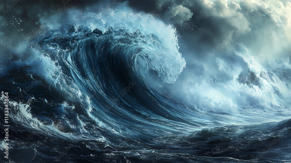 Destructive tidal wave caused by seismic activity, natural disaster ...