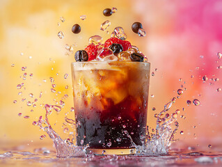 Wall Mural - Bright and colorful iced coffee scene with vi