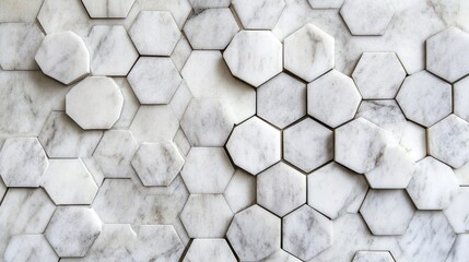 Poster - White Marble Hexagon Mosaic Wall