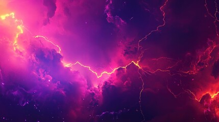 Poster - A vibrant cosmic scene with purple clouds and lightning, evoking a sense of wonder.