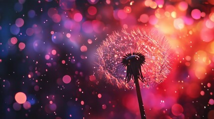 Poster - A vibrant dandelion silhouette against a colorful, bokeh background.