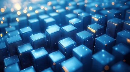 abstract 3d render blue geometric background design with cubes big dat concep
