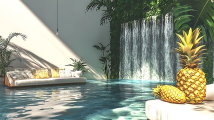 Wall Mural - Luxurious Tropical Oasis Indoor Waterfall Pool Scene