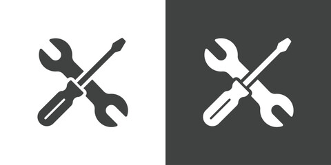 Wrench and screwdriver flat glyph icon. Perfect pixel on white and black background