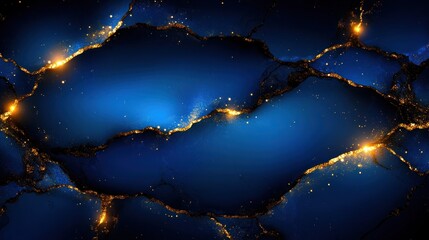 Poster - Abstract blue and gold textured background with glowing elements.