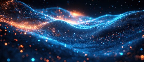 Fototapete - Digital Landscape Abstract Expressionism with Interconnected Blue Lights and Dynamic Flow for Cybersecurity Background