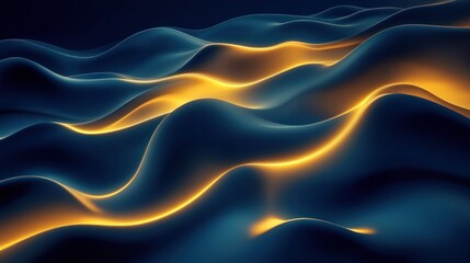Poster - Abstract waves with glowing highlights in a dark background, creating a serene atmosphere.