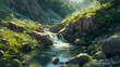 © Thiago - Tranquil stream in a rocky landscape. Rivulet. Illustration