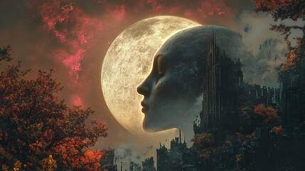 Canvas Print - Surreal Moonlit Cityscape: A Dreamlike Vision