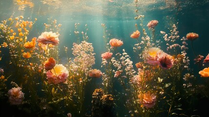 Wall Mural - Submerged Floral Paradise: An Underwater Garden of Blooms