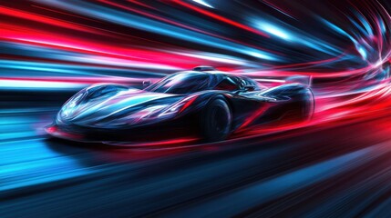 Aufkleber - A dynamic, futuristic sports car racing through vibrant light trails.