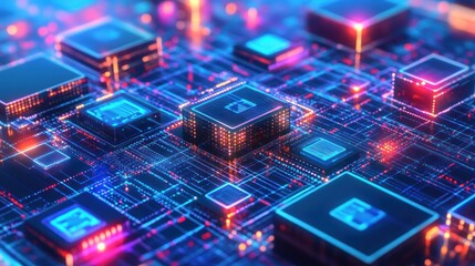 Aufkleber - A vibrant digital circuit board with microchips and glowing connections.