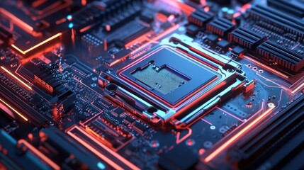 Aufkleber - A close-up of a circuit board with glowing components, showcasing technology and innovation.