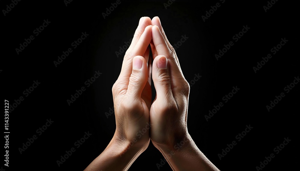 praying hands with faith in religion and belief in God on blessing ...