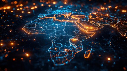 Aufkleber - Futuristic 3D Africa Map Digital Art Network Connectivity Cyber Technology