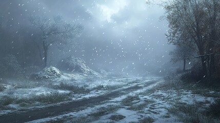 Wall Mural - Snowy Landscape: A Serene Winter Path