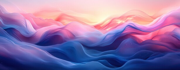 Poster - Blue and Pink Abstract Flowing Gradient Background with Curvilinear Forms