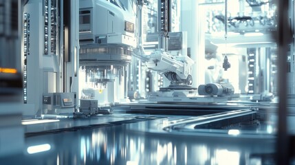 Wall Mural - a futuristic manufacturing operation in an industry 4.0 smart factory with ai integration, big data 