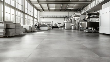 Canvas Print - A high-efficiency floor tile production line, showcasing automated machines cutting, drying, and finishing tiles, with a clean and modern industrial backdrop.