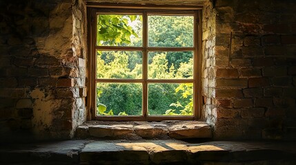 Canvas Print - Rustic Window View: Serene Nature Scene