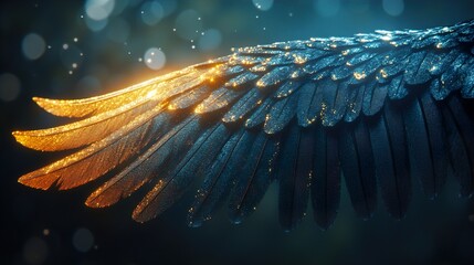 Wall Mural - Golden and Blue Bird Wing: A Magical Fantasy