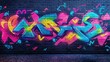 © LailaBee - Vibrant Urban Graffiti Art on Brick Wall with Neon Colors and Abstract Patterns in City Street